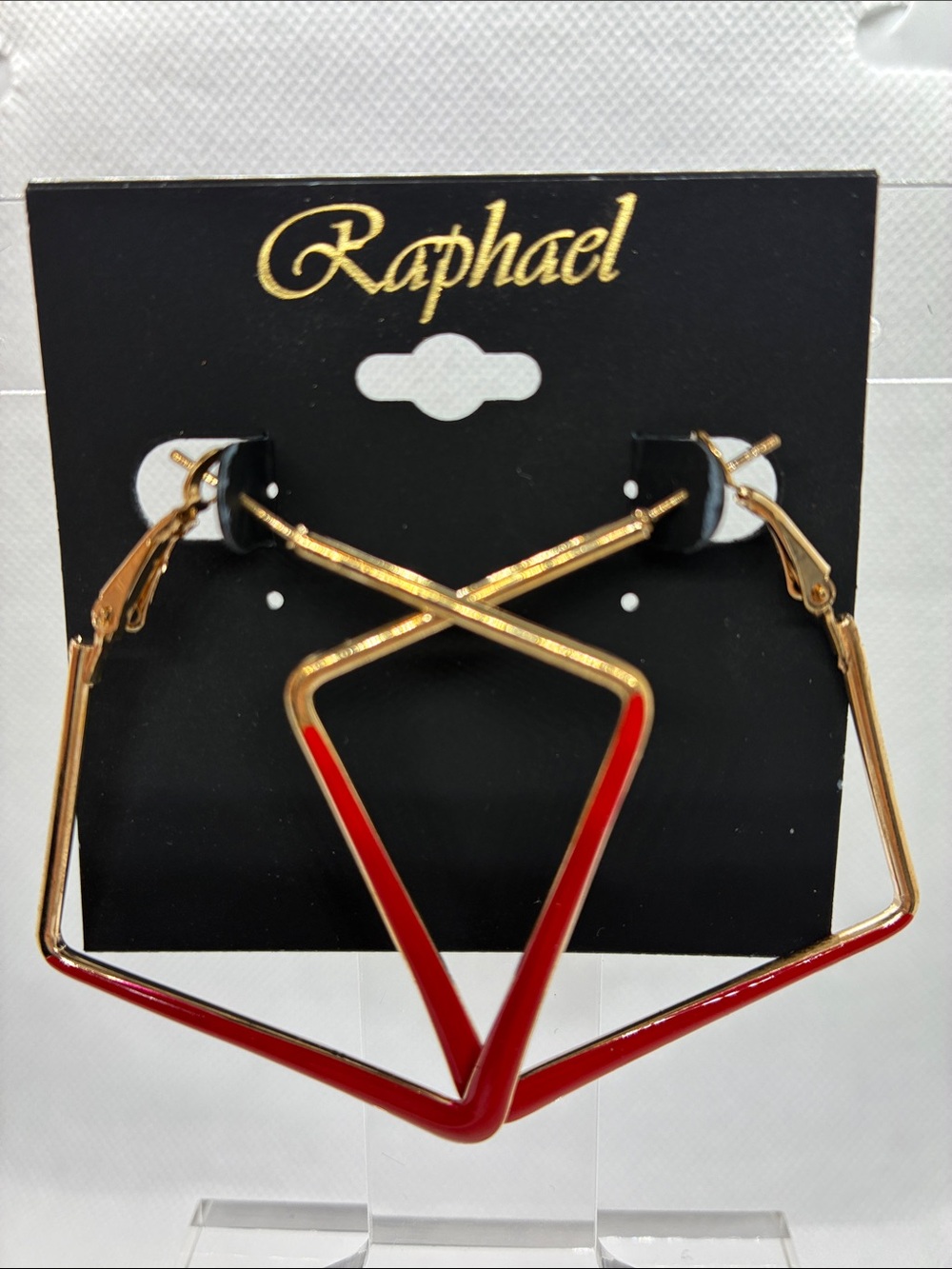 3For$20 Raphael Gold and Red Angular Hoop Earrings for Women
